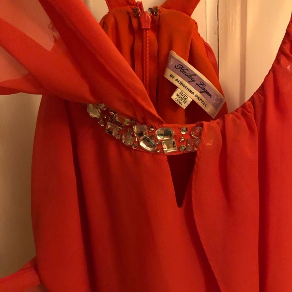 Hailey Logan Dress Vibrant Orange Backless with Rhinestone Straps - Picture 7 of 8